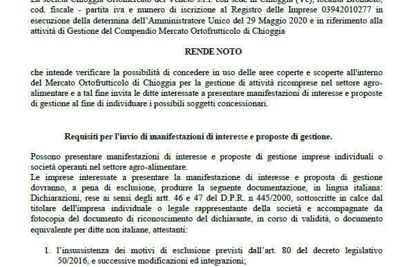 AVVISO PER L’ASSEGNAZIONE DI AREE COPERTE E SCOPERTE